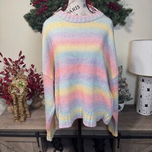 Something Navy Poppy Ombre Rainbow Knit Crewneck Sweater  Size XL Quiet Luxury